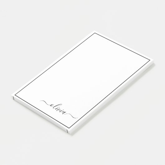 Zwart wit modern script meisjesmonogram naam post-it® notes (Schuin)
