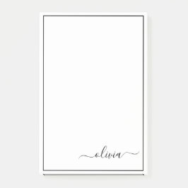 Zwart wit modern script meisjesmonogram naam post-it® notes