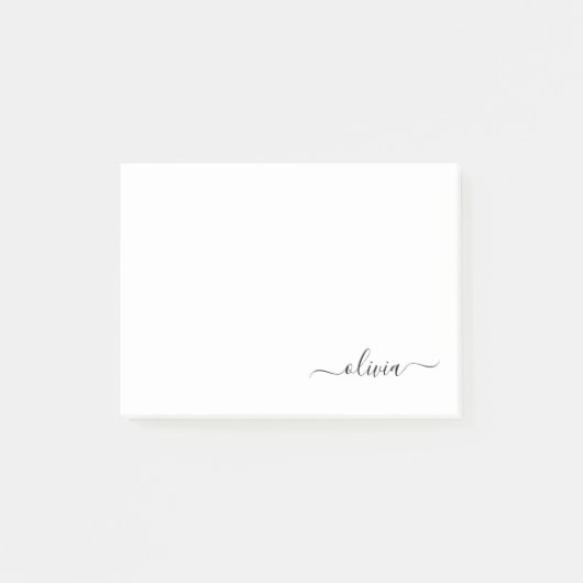 Zwart wit modern script meisjesmonogram naam post-it® notes (Voorkant)