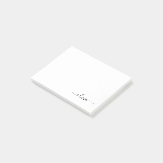 Zwart wit modern script meisjesmonogram naam post-it® notes (Schuin)