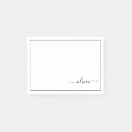 Zwart wit modern script meisjesmonogram naam post-it® notes