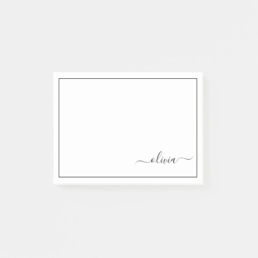 Zwart wit modern script meisjesmonogram naam post-it® notes (Voorkant)