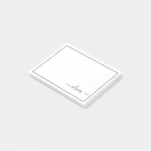 Zwart wit modern script meisjesmonogram naam post-it® notes (Schuin)