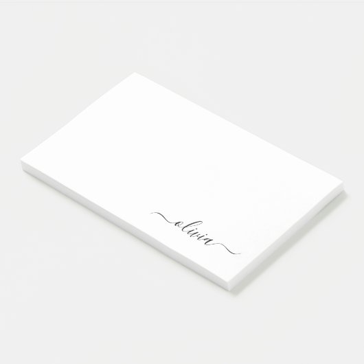 Zwart wit modern script meisjesmonogram naam post-it® notes (Schuin)