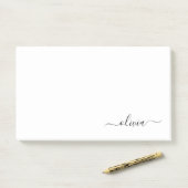 Zwart wit modern script meisjesmonogram naam post-it® notes (Op bureau)