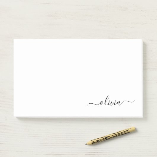 Zwart wit modern script meisjesmonogram naam post-it® notes (Op bureau)