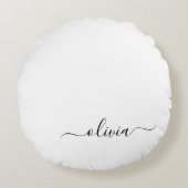 Zwart wit modern script meisjesmonogram naam rond kussen (Voorkant)