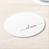 Zwart wit modern script meisjesmonogram naam ronde kartonnen onderzetter (Gebogen)