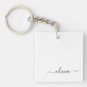 Zwart wit modern script meisjesmonogram naam sleutelhanger (voorkant)