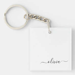 Zwart wit modern script meisjesmonogram naam sleutelhanger