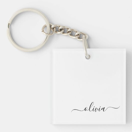 Zwart wit modern script meisjesmonogram naam sleutelhanger (voorkant)
