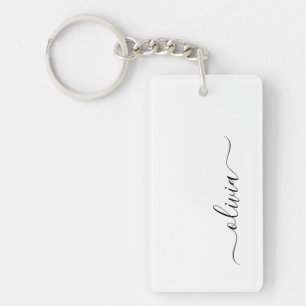 Zwart wit modern script meisjesmonogram naam sleutelhanger