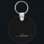 Zwart wit modern script meisjesmonogram naam sleutelhanger<br><div class="desc">Zwart-wit Eenvoudig Manuscript Naam Keychains van het Monogram van het Manuscript (Sleutelhanger). Dit maakt de perfecte liefhebbende 16 verjaardag,  bruiloft,  vrijgezellenfeest,  verjaardagsdag,  baby shower of vrijgezellenfeest voor iemand die van luxe glam en stijl houdt.</div>