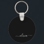 Zwart wit modern script meisjesmonogram naam sleutelhanger<br><div class="desc">Zwart-wit Eenvoudig Manuscript Naam Keychains van het Monogram van het Manuscript (Sleutelhanger). Dit maakt de perfecte liefhebbende 16 verjaardag,  bruiloft,  vrijgezellenfeest,  verjaardagsdag,  baby shower of vrijgezellenfeest voor iemand die van luxe glam en stijl houdt.</div>