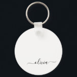 Zwart wit modern script meisjesmonogram naam sleutelhanger<br><div class="desc">Zwart-wit Eenvoudig Manuscript Naam Keychains van het Monogram van het Manuscript (Sleutelhanger). Dit maakt de perfecte liefhebbende 16 verjaardag,  bruiloft,  vrijgezellenfeest,  verjaardagsdag,  baby shower of vrijgezellenfeest voor iemand die van luxe glam en stijl houdt.</div>