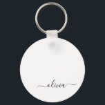 Zwart wit modern script meisjesmonogram naam sleutelhanger<br><div class="desc">Zwart-wit Eenvoudig Manuscript Naam Keychains van het Monogram van het Manuscript (Sleutelhanger). Dit maakt de perfecte liefhebbende 16 verjaardag,  bruiloft,  vrijgezellenfeest,  verjaardagsdag,  baby shower of vrijgezellenfeest voor iemand die van luxe glam en stijl houdt.</div>
