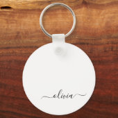 Zwart wit modern script meisjesmonogram naam sleutelhanger (Voorkant)