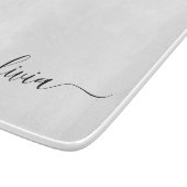 Zwart wit modern script meisjesmonogram naam snijplank (Hoek)