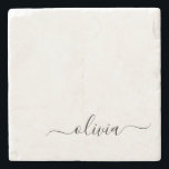 Zwart wit modern script meisjesmonogram naam stenen onderzetter<br><div class="desc">Zwart en wit Eenvoudig Manuscript de Stone Tile van de Naam van het Monogram van het Manuscript. Dit maakt het perfecte afstuderen,  zoete 16 verjaardag,  bruiloft,  vrijgezellenfeest,  verjaardagsdag,  baby shower of vrijgezellenfeest voor iemand die van luxe en chic stijlen houdt.</div>