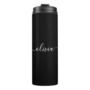 Zwart wit modern script meisjesmonogram naam thermosbeker