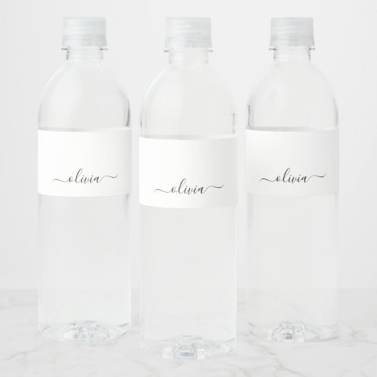 Zwart wit modern script meisjesmonogram naam waterfles etiket (Flessen)