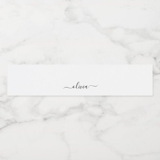 Zwart wit modern script meisjesmonogram naam waterfles etiket (Enkel label)