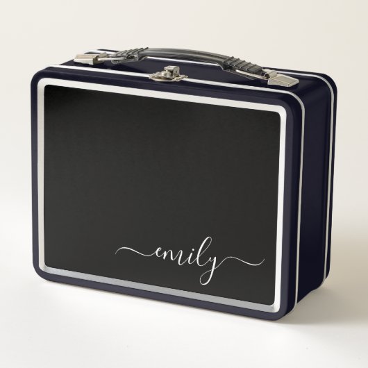 Zwart-wit Modern Script Monogram Naam (Voorkant)