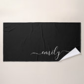 Zwart-wit Modern Script Monogram Naam Badhanddoek (Badhanddoek)
