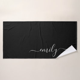 Zwart-wit Modern Script Monogram Naam Badhanddoek