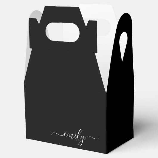 Zwart-wit Modern Script Monogram Naam Bedankdoosjes (Geopend)