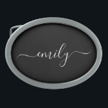Zwart-wit Modern Script Monogram Naam Gesp<br><div class="desc">Zwart-wit Eenvoudig Script Monogram Naam. Dit maakt de perfecte lieve 16 verjaardags-,  bruiloft-,  vrijgezellenfeest-,  jubileum-,  baby shower- of vrijgezellenfeestcadeau voor iemand die van glamluxe en chique stijlen houdt.</div>