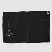 Zwart-wit Modern Script Monogram Naam Golfhanddoek (Horizontaal)