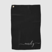 Zwart-wit Modern Script Monogram Naam Golfhanddoek (Voorkant)