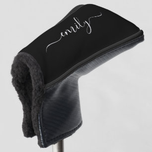 Zwart-wit Modern Script Monogram Naam Golfheadcover