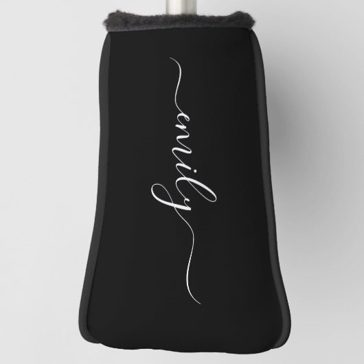 Zwart-wit Modern Script Monogram Naam Golfheadcover (Draai 90)