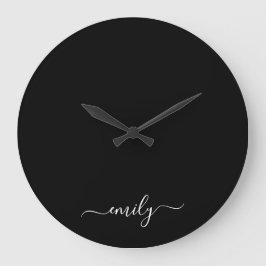 Zwart-wit Modern Script Monogram Naam Grote Klok