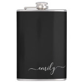 Zwart-wit Modern Script Monogram Naam Heupfles (Voorkant)