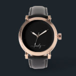 Zwart-wit Modern Script Monogram Naam Horloge<br><div class="desc">Zwart-wit Eenvoudig Script Monogram Naam. Dit maakt de perfecte lieve 16 verjaardags-, bruiloft-, vrijgezellenfeest-, jubileum-, baby shower- of vrijgezellenfeestcadeau voor iemand die van glamluxe en chique stijlen houdt.</div>