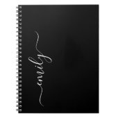Zwart-wit Modern Script Monogram Naam Notitieboek (Voorkant)