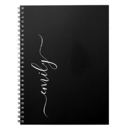 Zwart-wit Modern Script Monogram Naam Notitieboek
