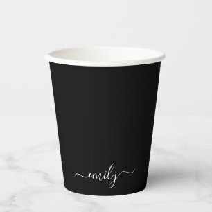 Zwart-wit Modern Script Monogram Naam Papieren Bekers