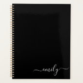 Zwart-wit Modern Script Monogram Naam Planner (Voorkant)