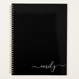 Zwart-wit Modern Script Monogram Naam Planner