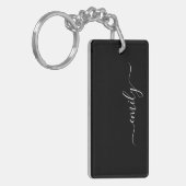 Zwart-wit Modern Script Monogram Naam Sleutelhanger (Voorkant Links)