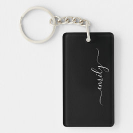 Zwart-wit Modern Script Monogram Naam Sleutelhanger