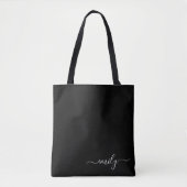 Zwart-wit Modern Script Monogram Naam Tote Bag (Voorkant)