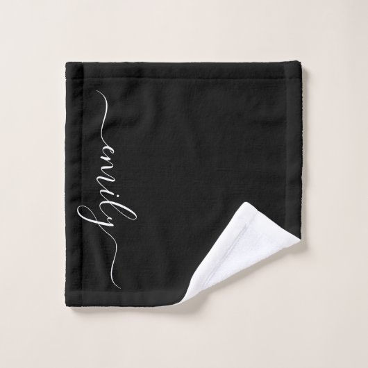Zwart-wit Modern Script Monogram Naam Washandje (Wasdoekje)