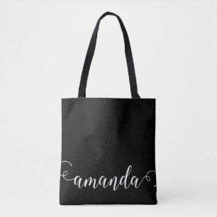 Zwart wit modern script naam Bridal Party Gift Tote Bag