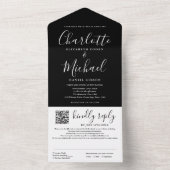Zwart-wit Modern Script QR Code Bruiloft All In One Uitnodiging (Binnen)