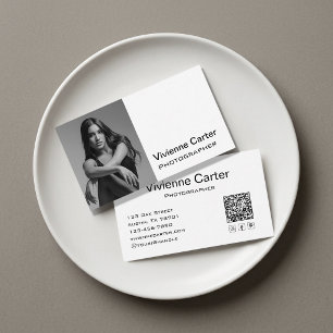 Zwart Wit Modern Sociaal Icoon QR Code Fotografie Visitekaartje